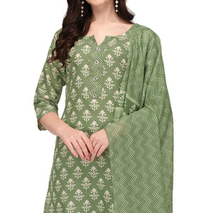 green-floral-printed-poly-cotton-kurti-pant-set-with-dupatta