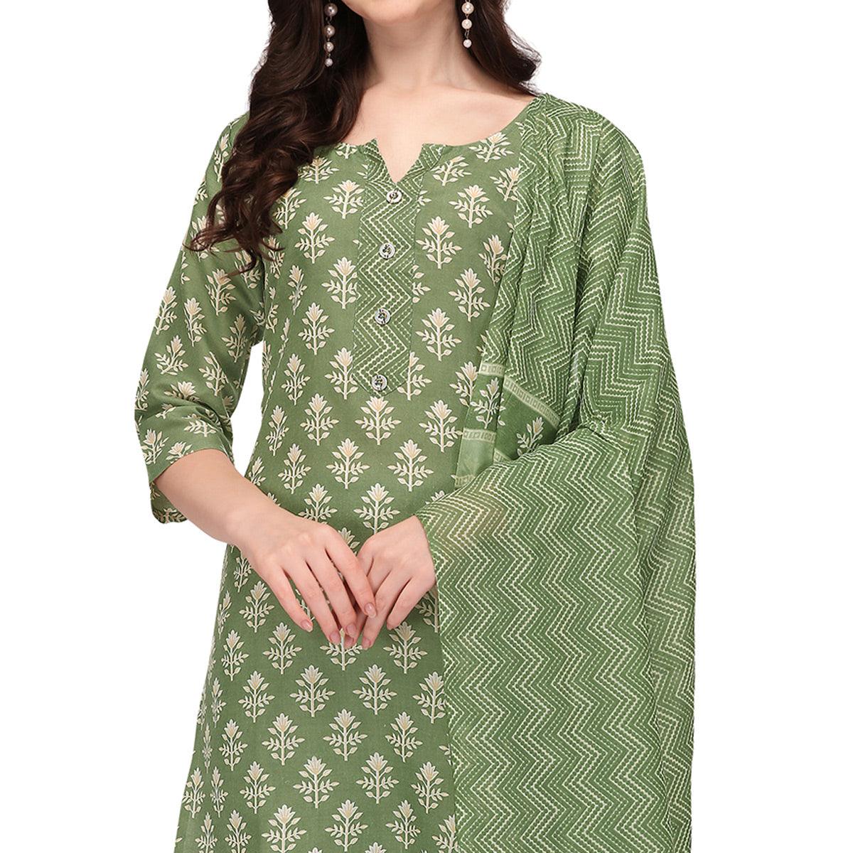 green-floral-printed-poly-cotton-kurti-pant-set-with-dupatta