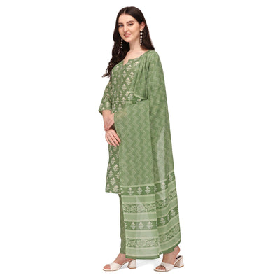 green-floral-printed-poly-cotton-kurti-pant-set-with-dupatta