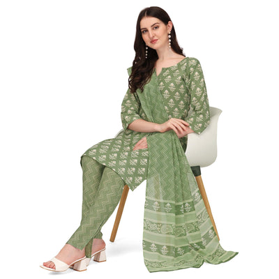 green-floral-printed-poly-cotton-kurti-pant-set-with-dupatta