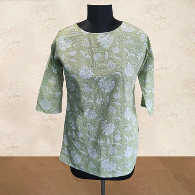 green-floral-printed-poly-cotton-top