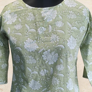green-floral-printed-poly-cotton-top