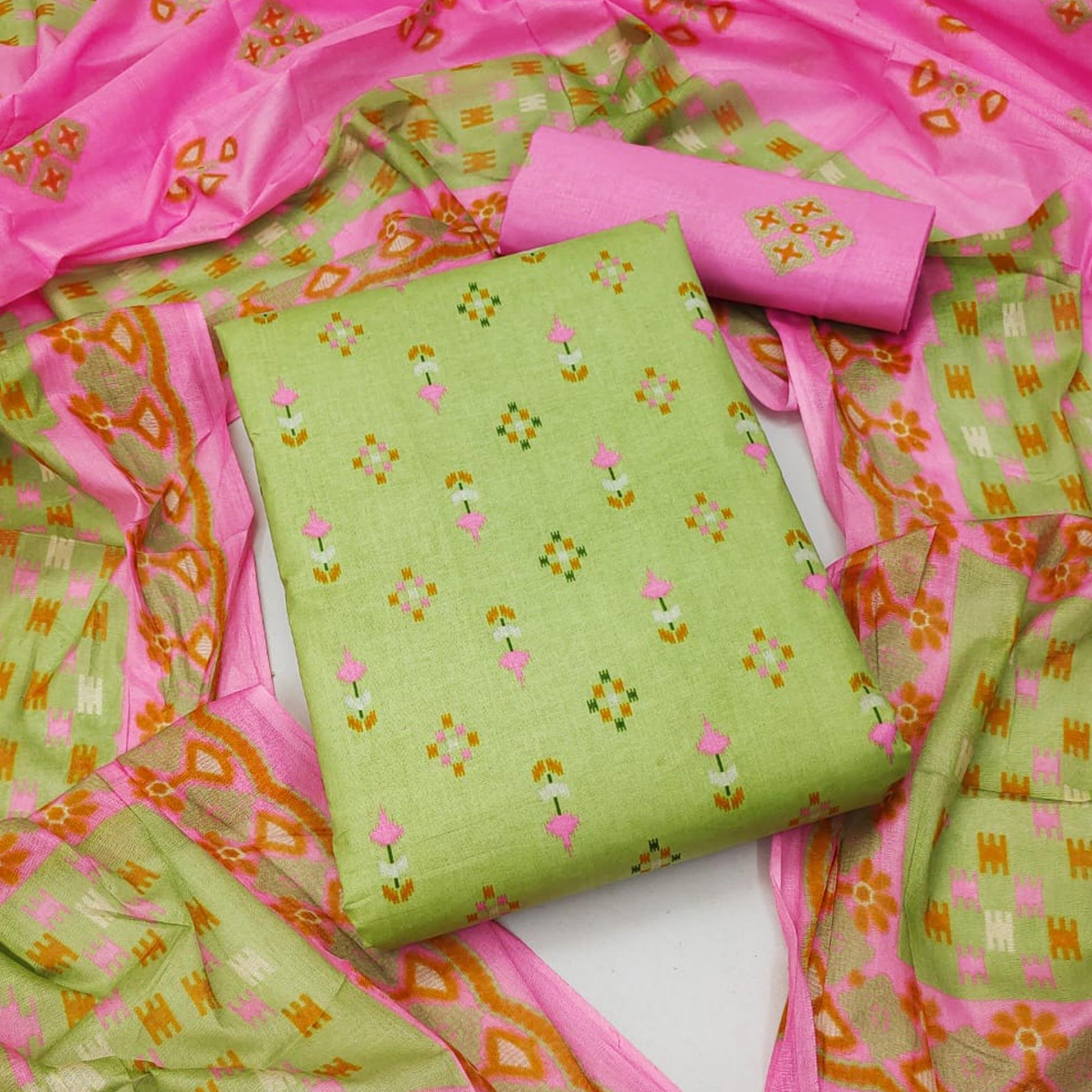 green-floral-printed-cotton-blend-dress-material