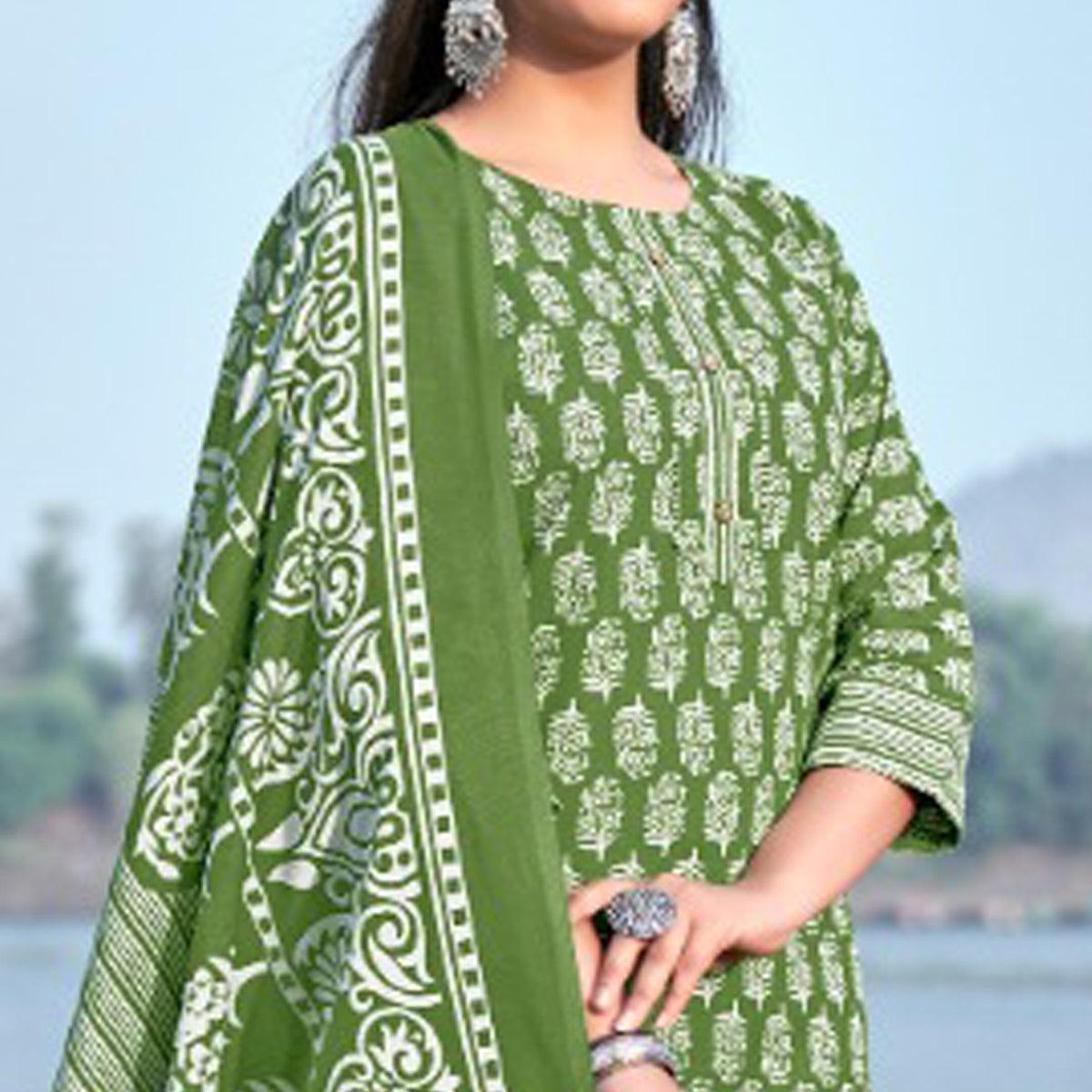 green-floral-printed-pure-cotton-kurti-pant-set-144743