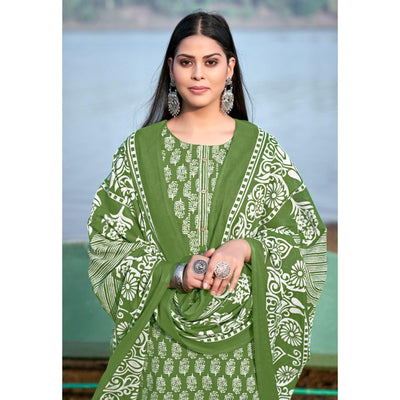 green-floral-printed-pure-cotton-kurti-pant-set-144743
