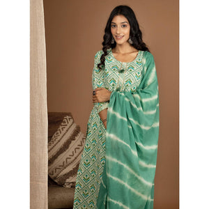 green-floral-printed-pure-cotton-kurti-pant-set-144157