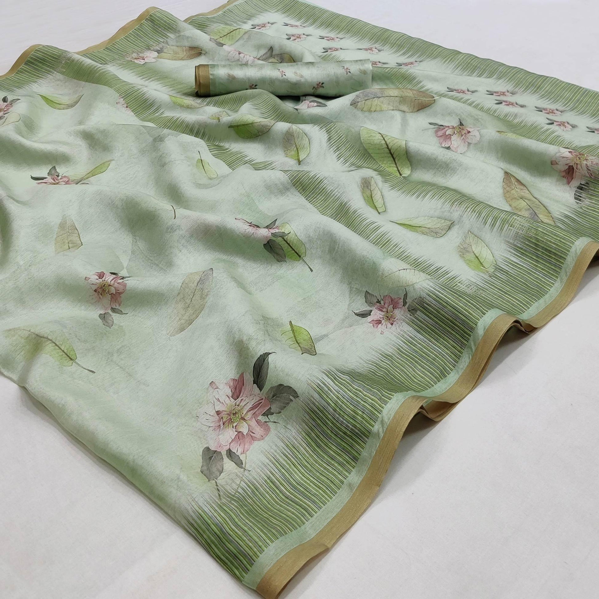 green-floral-printed-pure-cotton-saree-144999