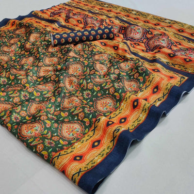 green-floral-printed-pure-cotton-saree-145025