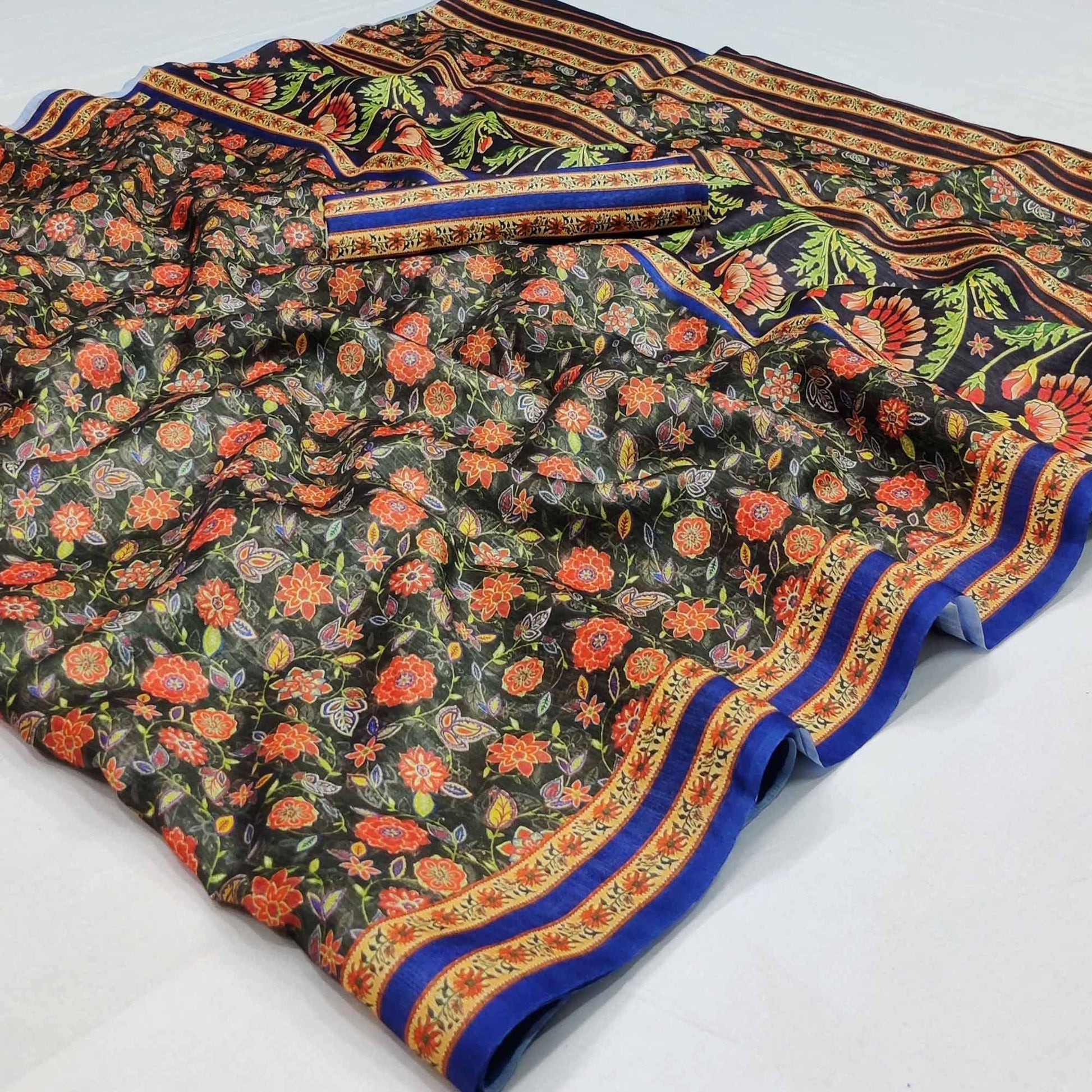 green-blue-floral-printed-pure-cotton-saree-145032
