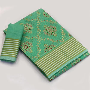 green-floral-printed-pure-cotton-saree