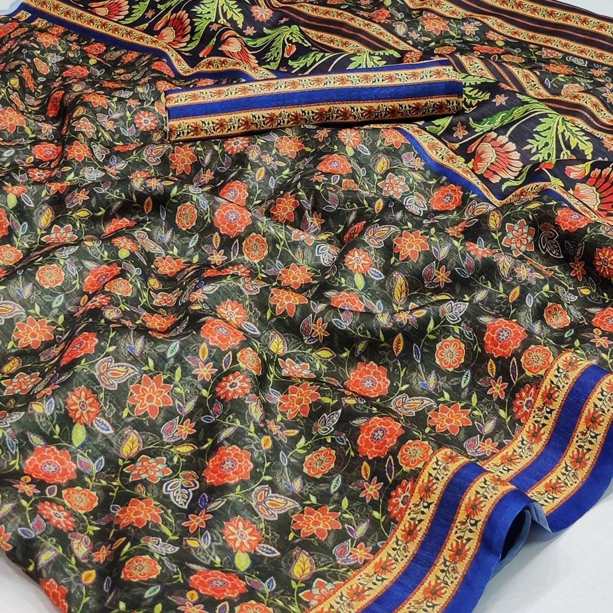 green-blue-floral-printed-pure-cotton-saree-145032