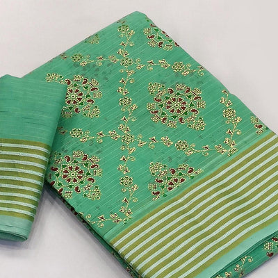 green-floral-printed-pure-cotton-saree