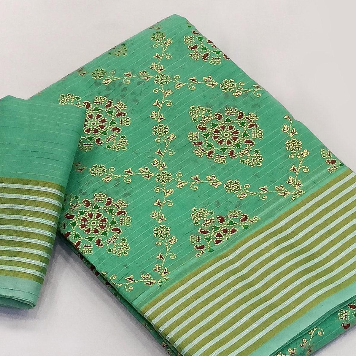 green-floral-printed-pure-cotton-saree