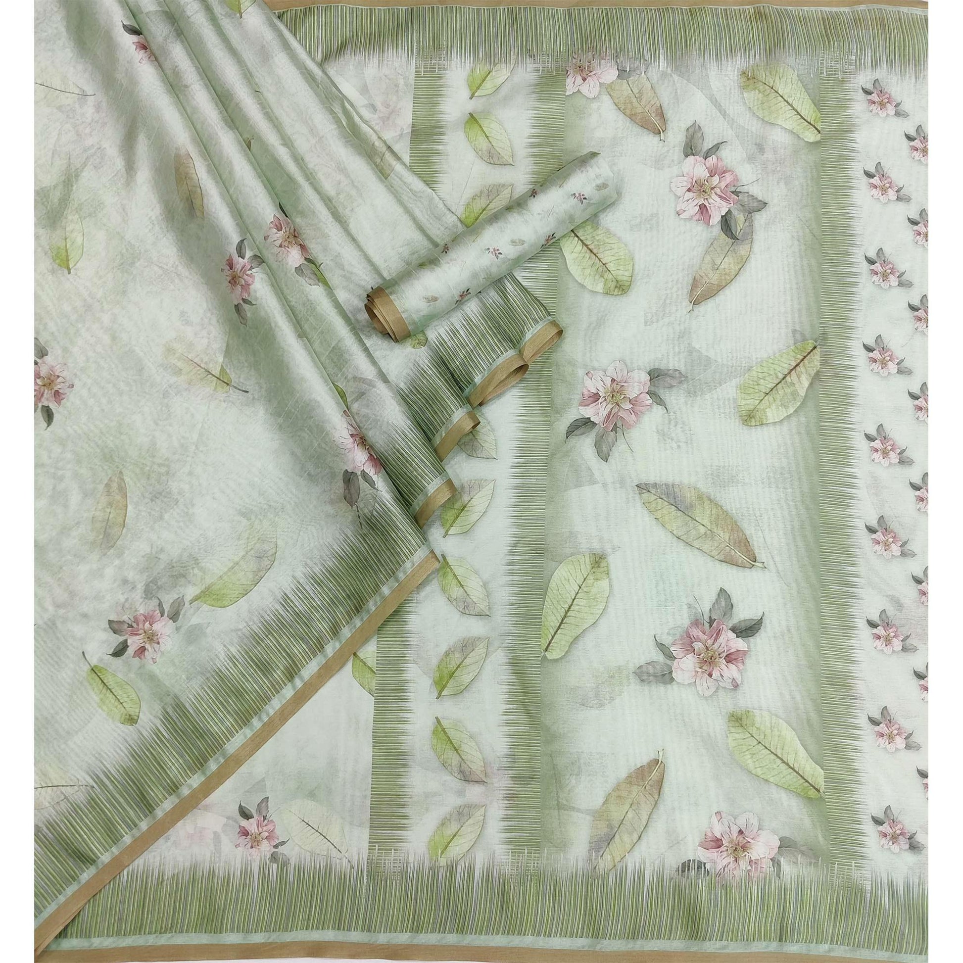 green-floral-printed-pure-cotton-saree-144999