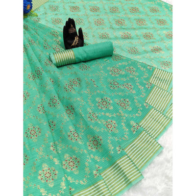 green-floral-printed-pure-cotton-saree