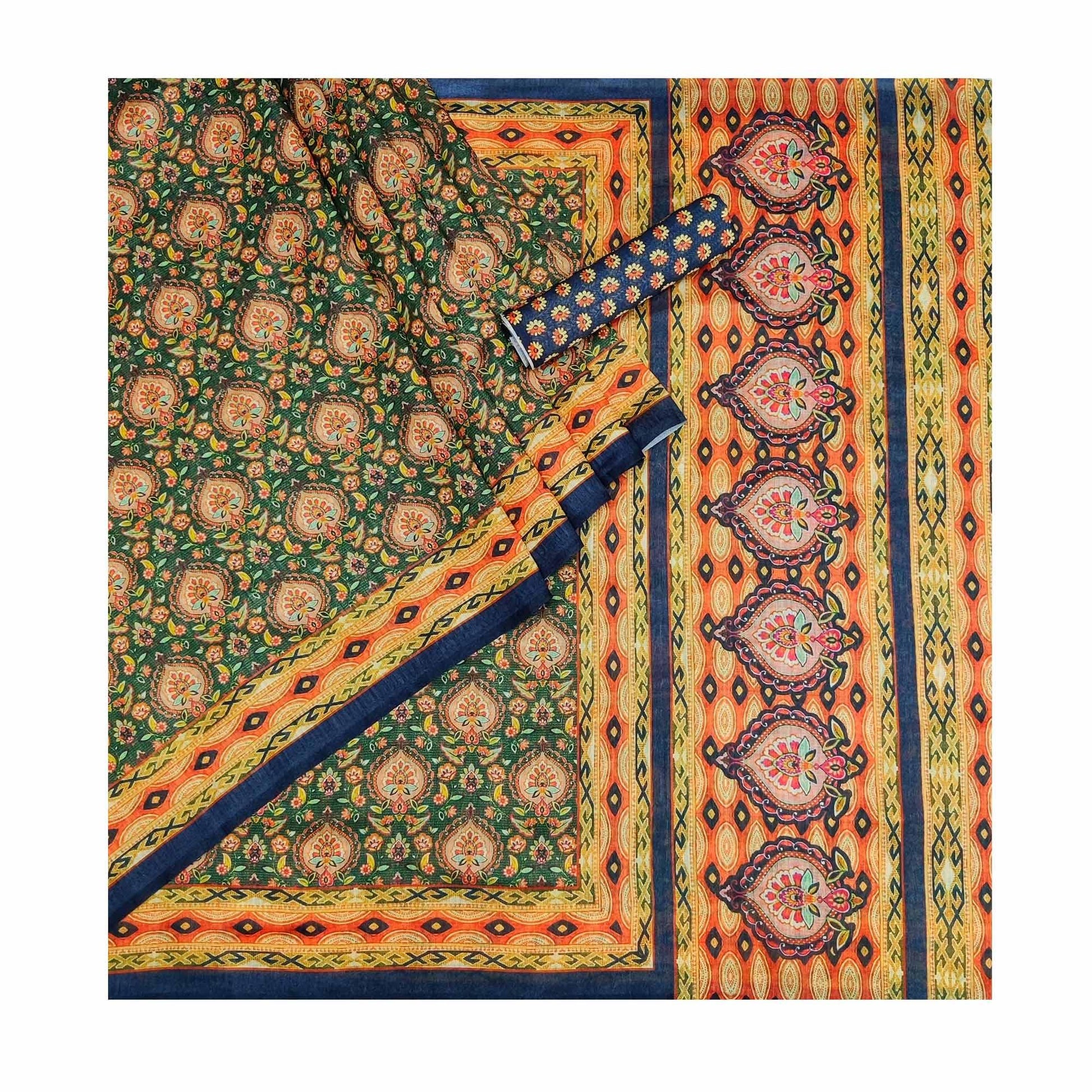 green-floral-printed-pure-cotton-saree-145025