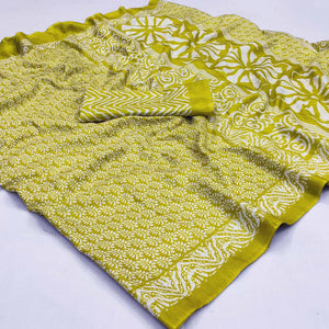 green-floral-printed-raw-silk-saree