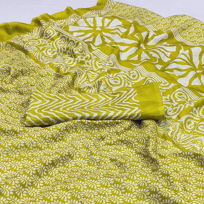 green-floral-printed-raw-silk-saree