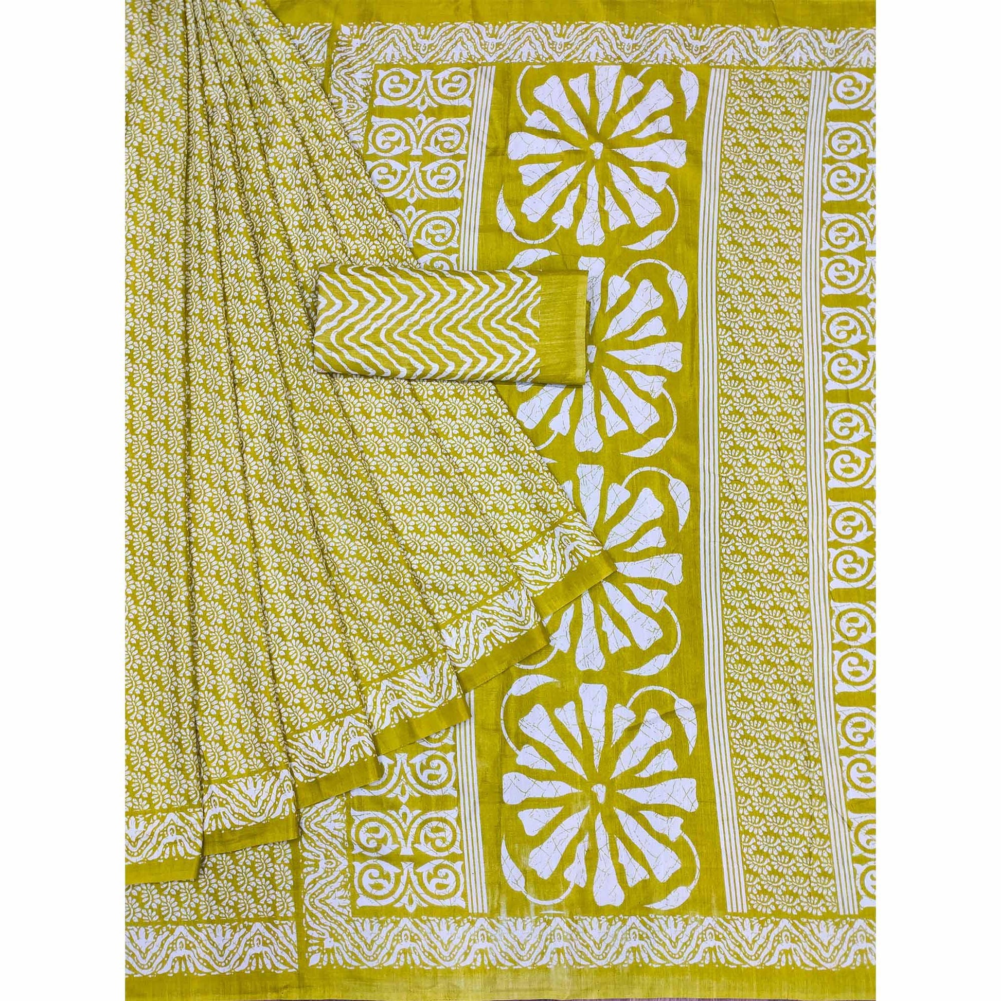 green-floral-printed-raw-silk-saree