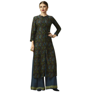 amazing-dark-gray-colored-partywear-printed-rayon-kurti-palazzo-set
