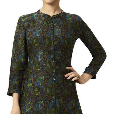 amazing-dark-gray-colored-partywear-printed-rayon-kurti-palazzo-set