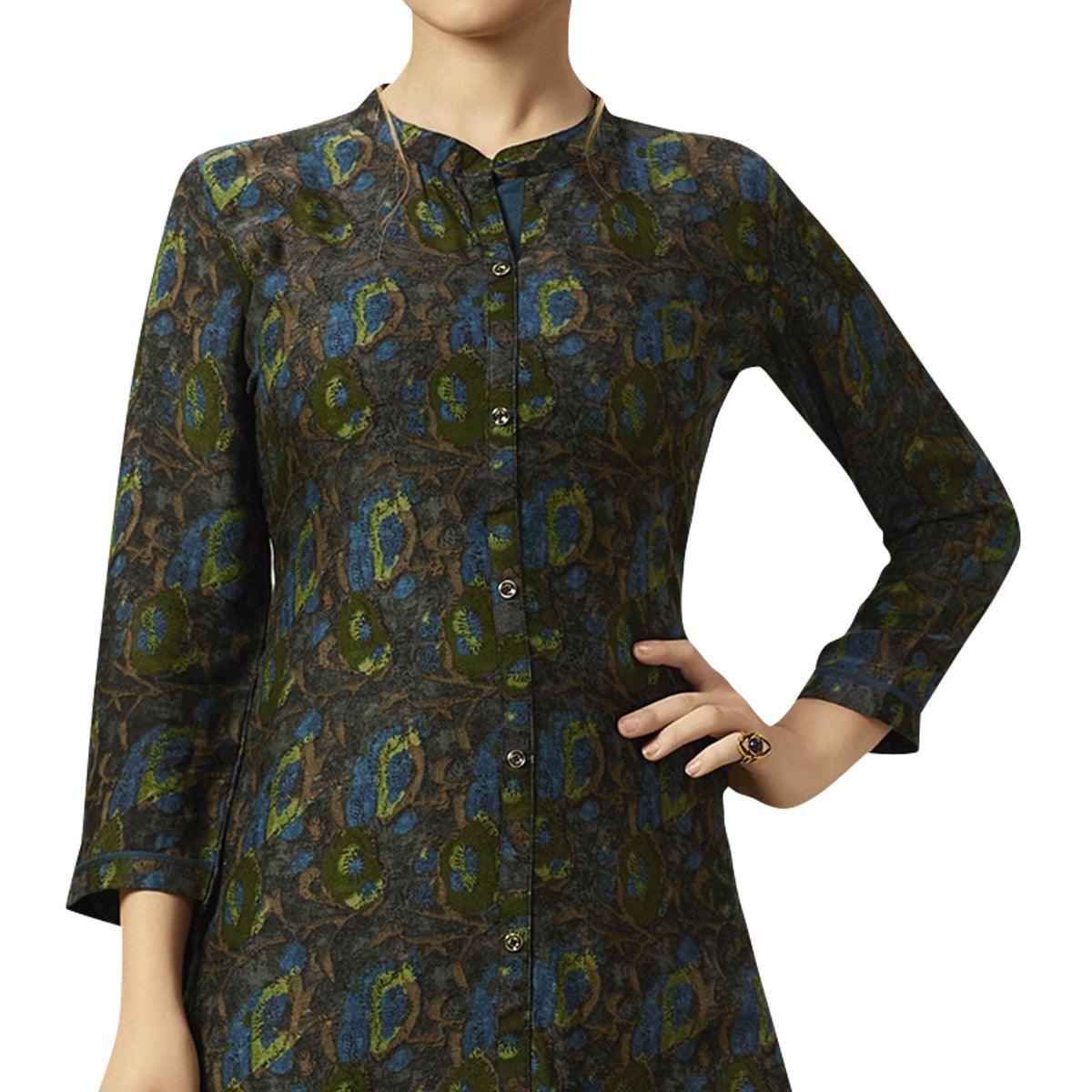 amazing-dark-gray-colored-partywear-printed-rayon-kurti-palazzo-set