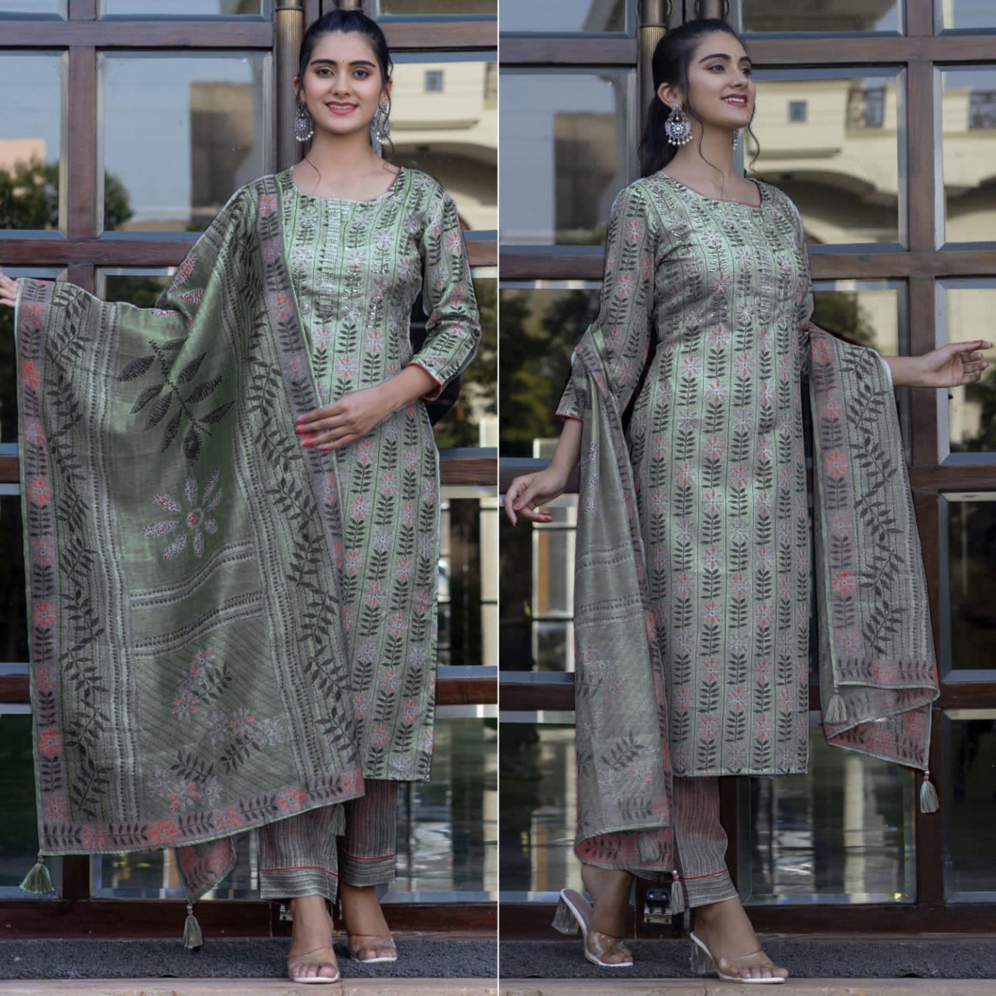 turquoise-floral-printed-rayon-kurti-pant-set-with-dupatta