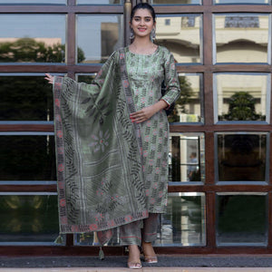turquoise-floral-printed-rayon-kurti-pant-set-with-dupatta