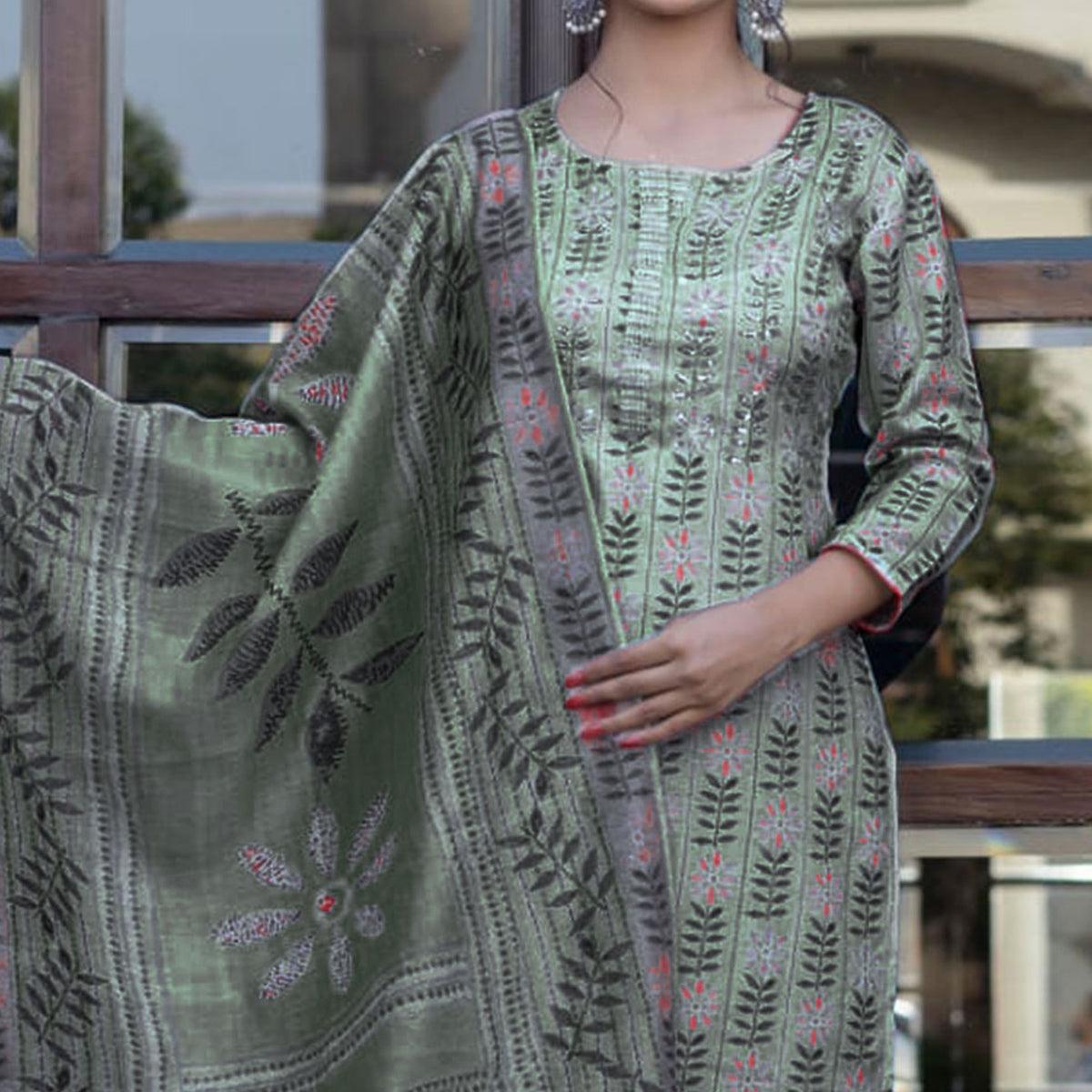 turquoise-floral-printed-rayon-kurti-pant-set-with-dupatta
