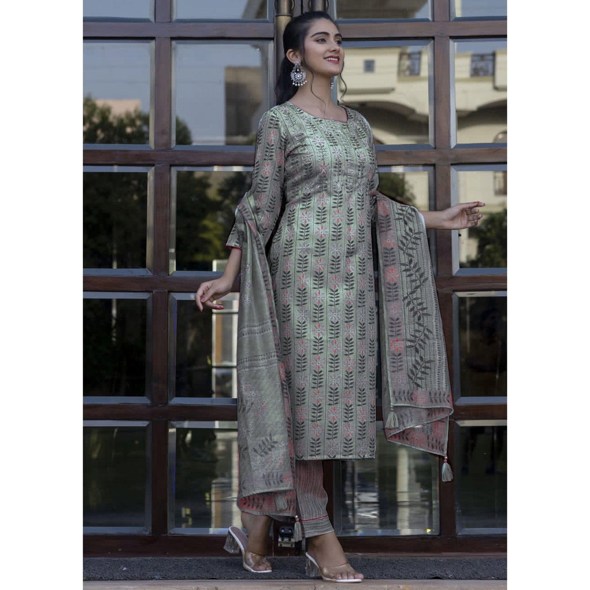 turquoise-floral-printed-rayon-kurti-pant-set-with-dupatta