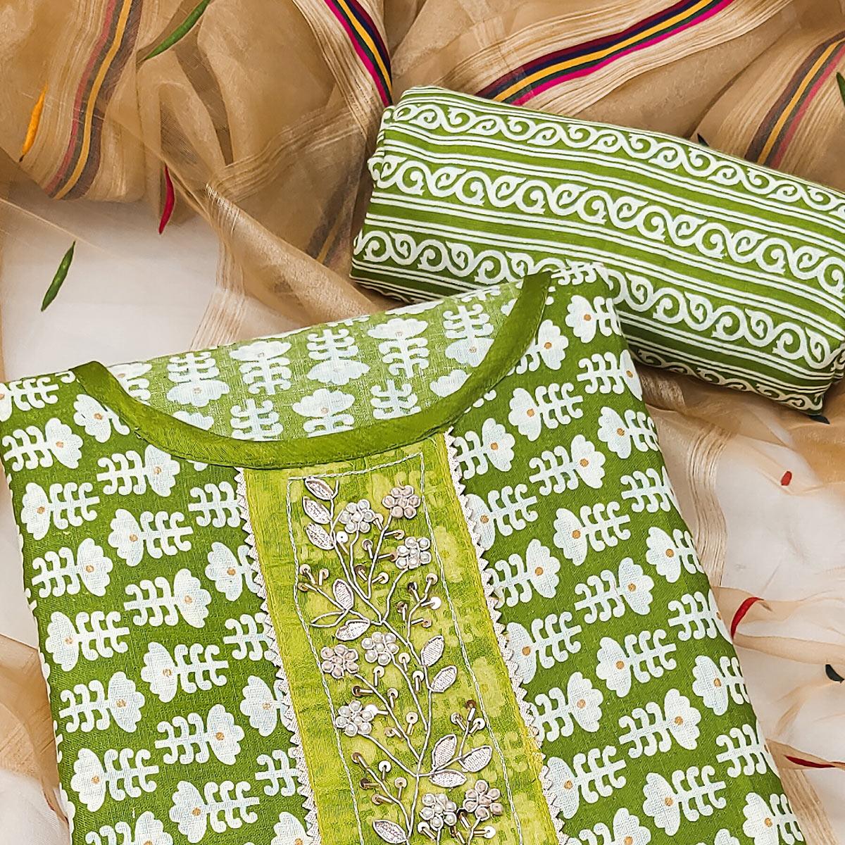 green-floral-printed-with-embellished-poly-cotton-dress-material