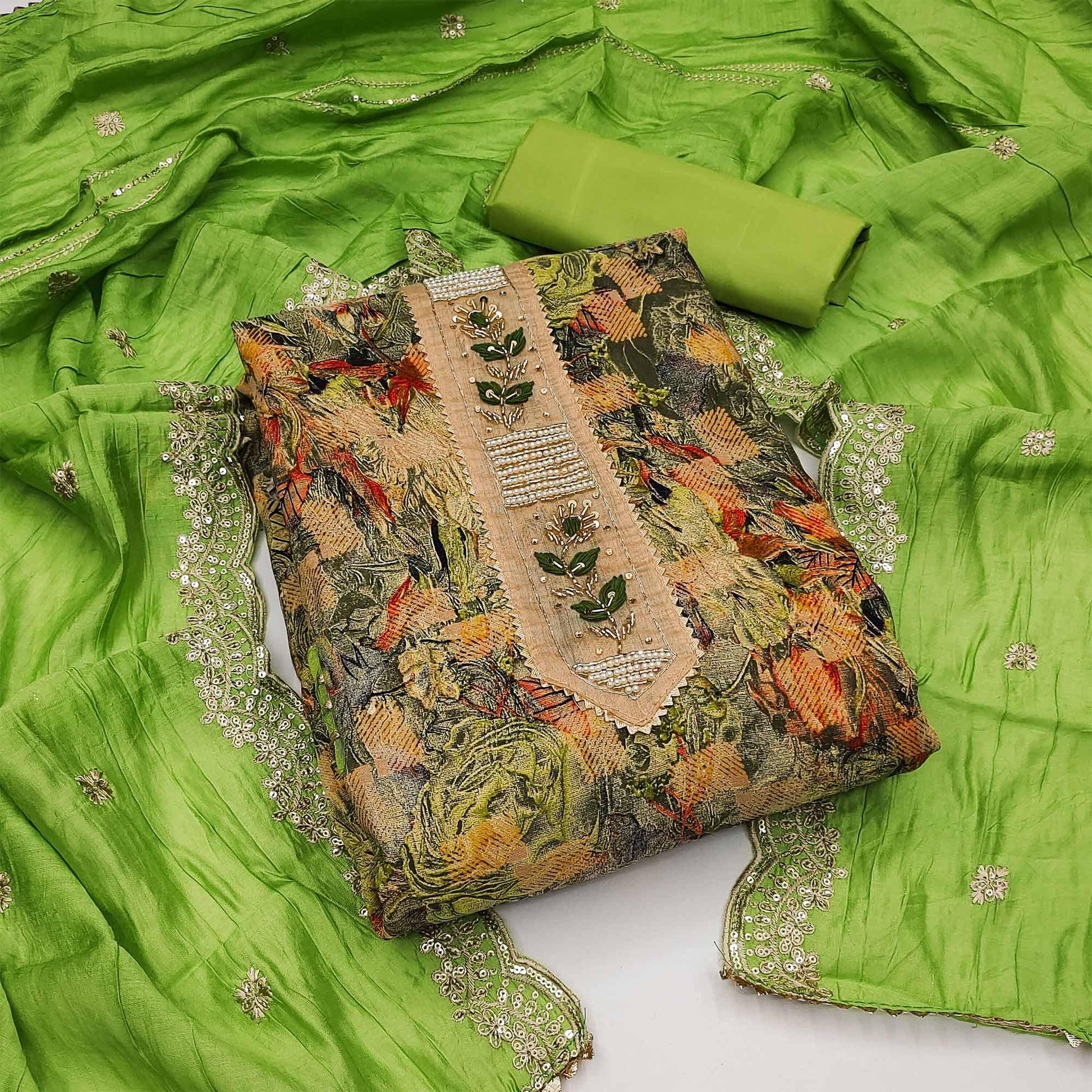 green-festive-wear-floral-printed-with-embellsihed-cotton-dress-material-142030