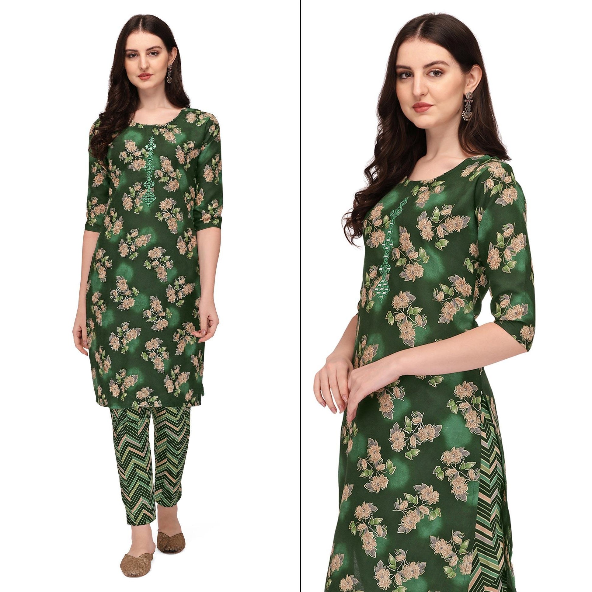 green-floral-printed-with-embroidered-poly-cotton-kurti-pant-set