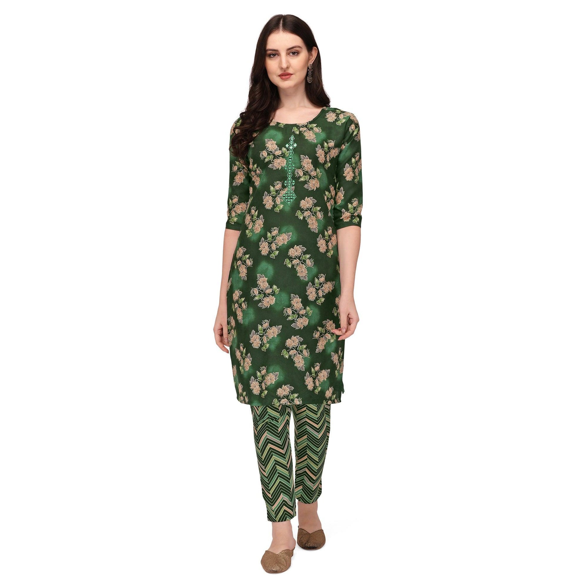 green-floral-printed-with-embroidered-poly-cotton-kurti-pant-set