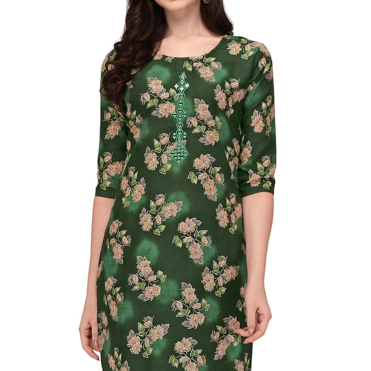 green-floral-printed-with-embroidered-poly-cotton-kurti-pant-set
