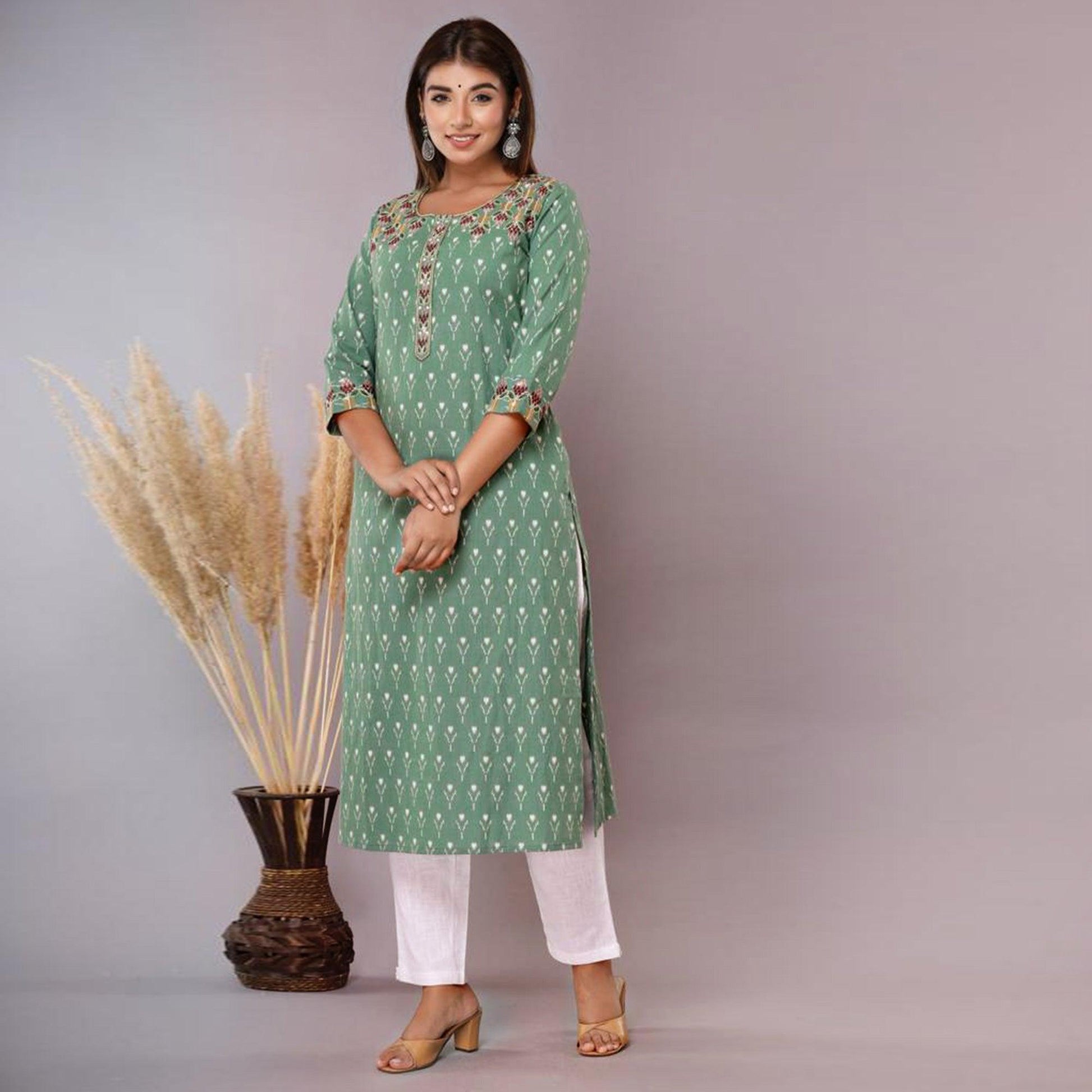 green-floral-printed-with-embroidered-pure-cotton-kurti
