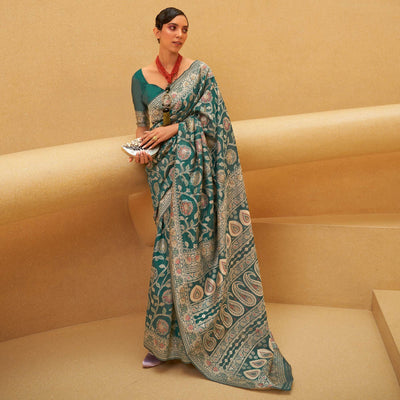 green-floral-woven-art-silk-saree-2