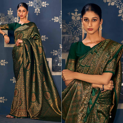 green-floral-woven-art-silk-saree