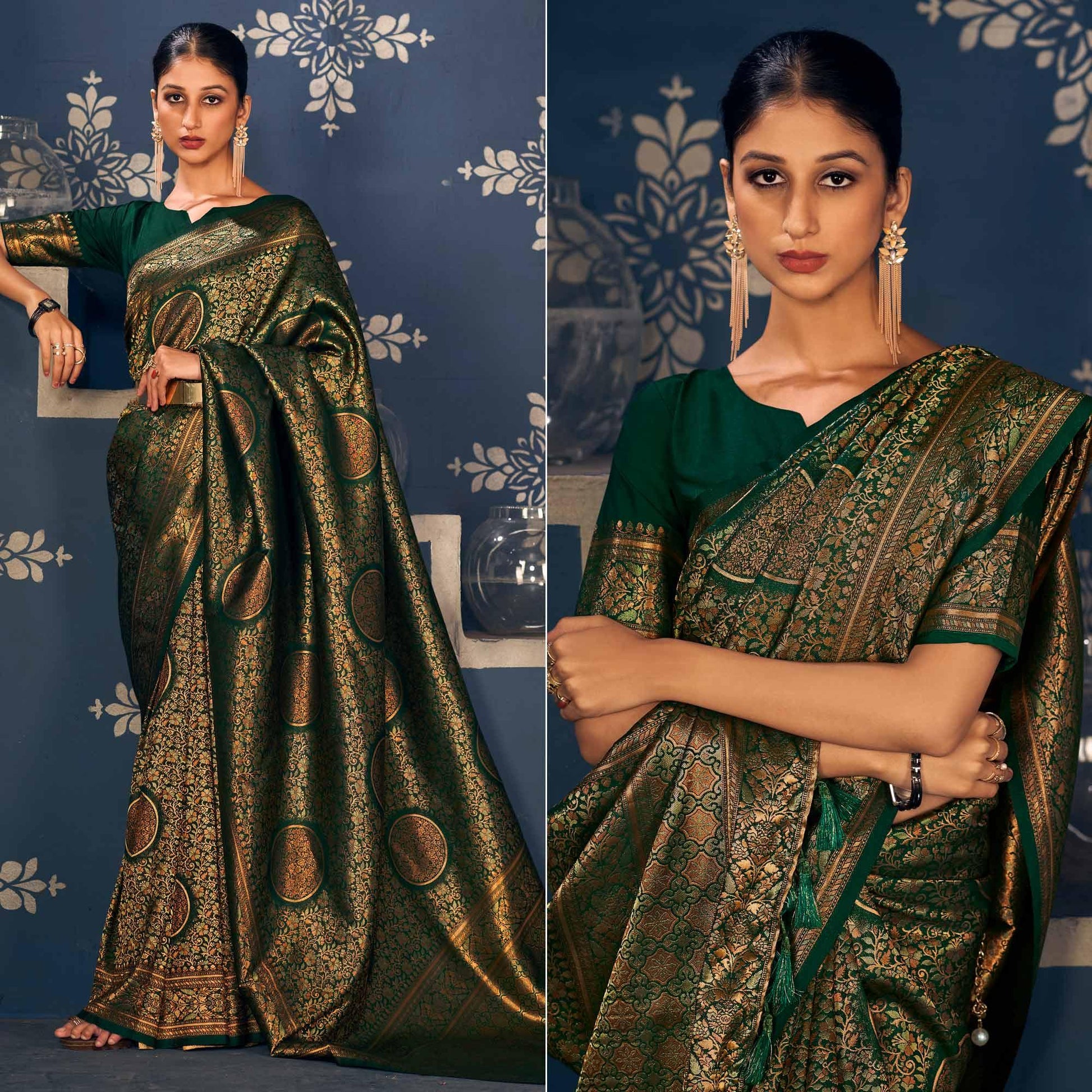 green-floral-woven-art-silk-saree