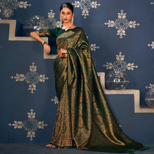 green-floral-woven-art-silk-saree