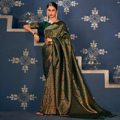 green-floral-woven-art-silk-saree