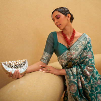 green-floral-woven-art-silk-saree-2