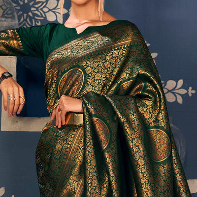 green-floral-woven-art-silk-saree