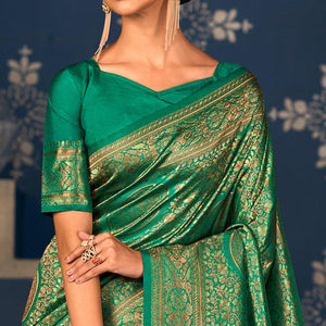 green-floral-woven-art-silk-saree-1