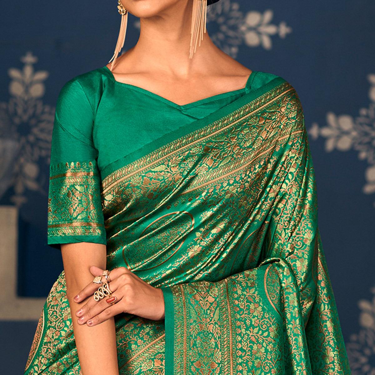 green-floral-woven-art-silk-saree-1
