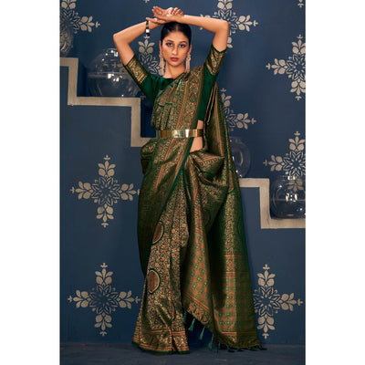 green-floral-woven-art-silk-saree