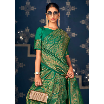 green-floral-woven-art-silk-saree-1