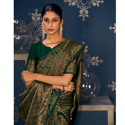 green-floral-woven-art-silk-saree