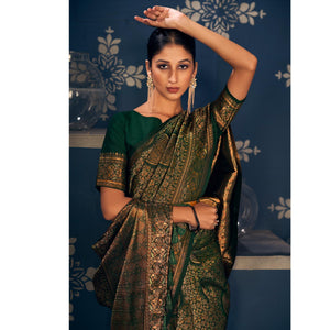 green-floral-woven-art-silk-saree