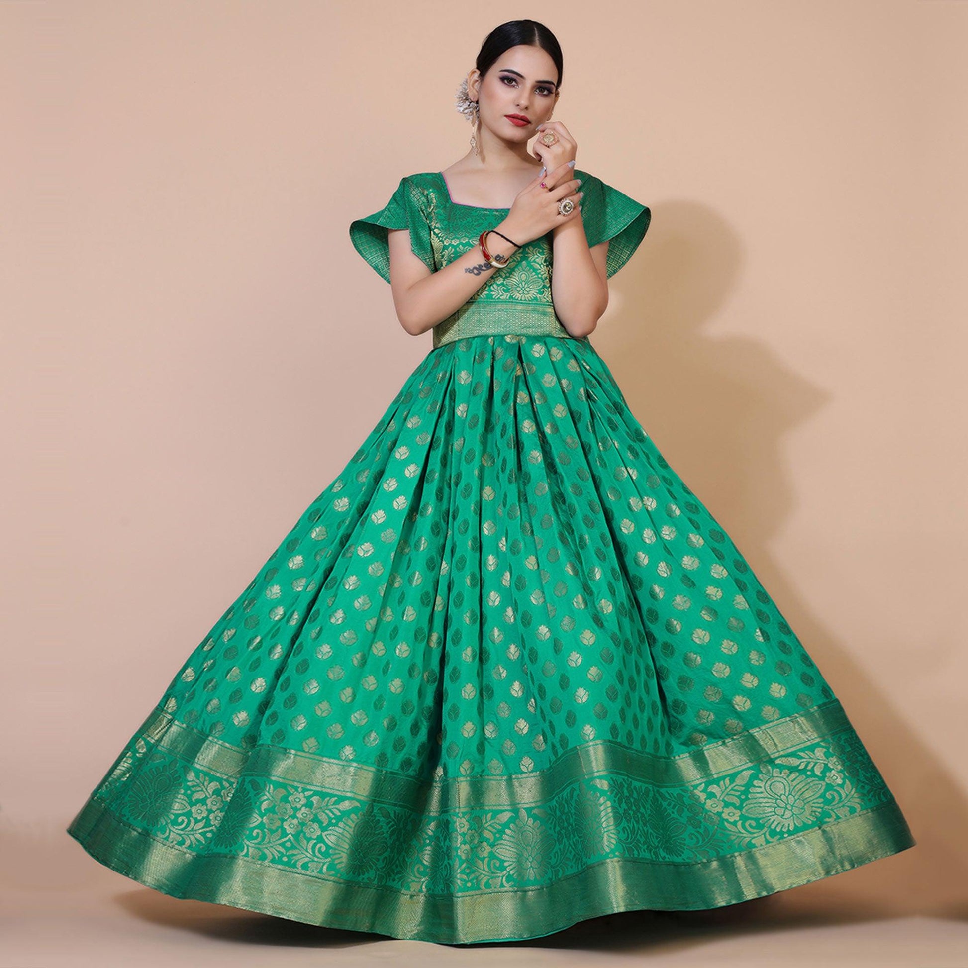 green-floral-woven-jacquard-anarkali-style-gown-3